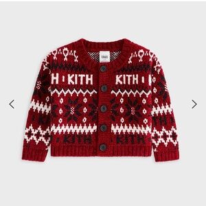 Kith Kids Red and White Knit Fair Isle Sweater